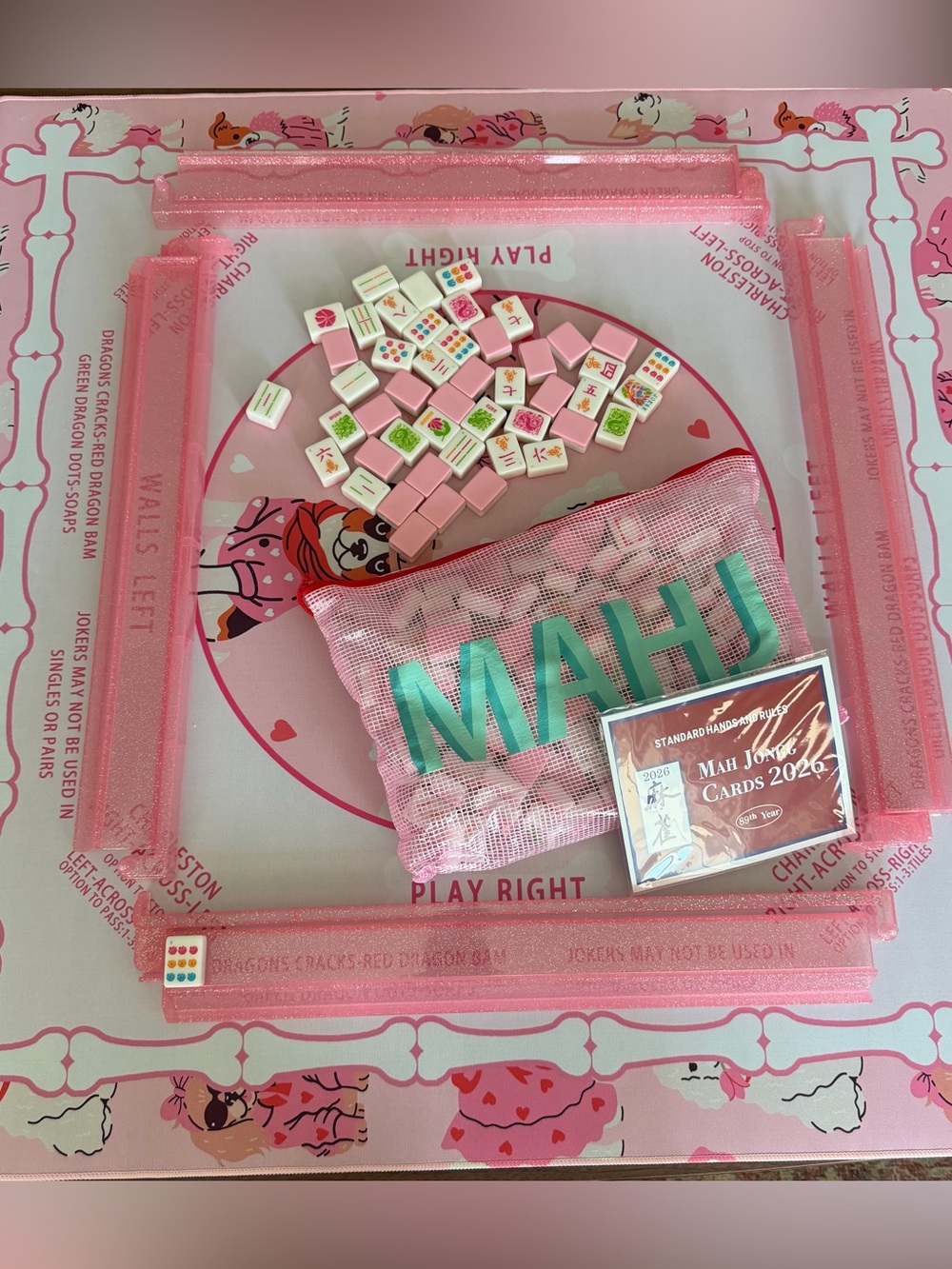 Pink Mahjong Set – Mat, Tiles, Cards, Racks